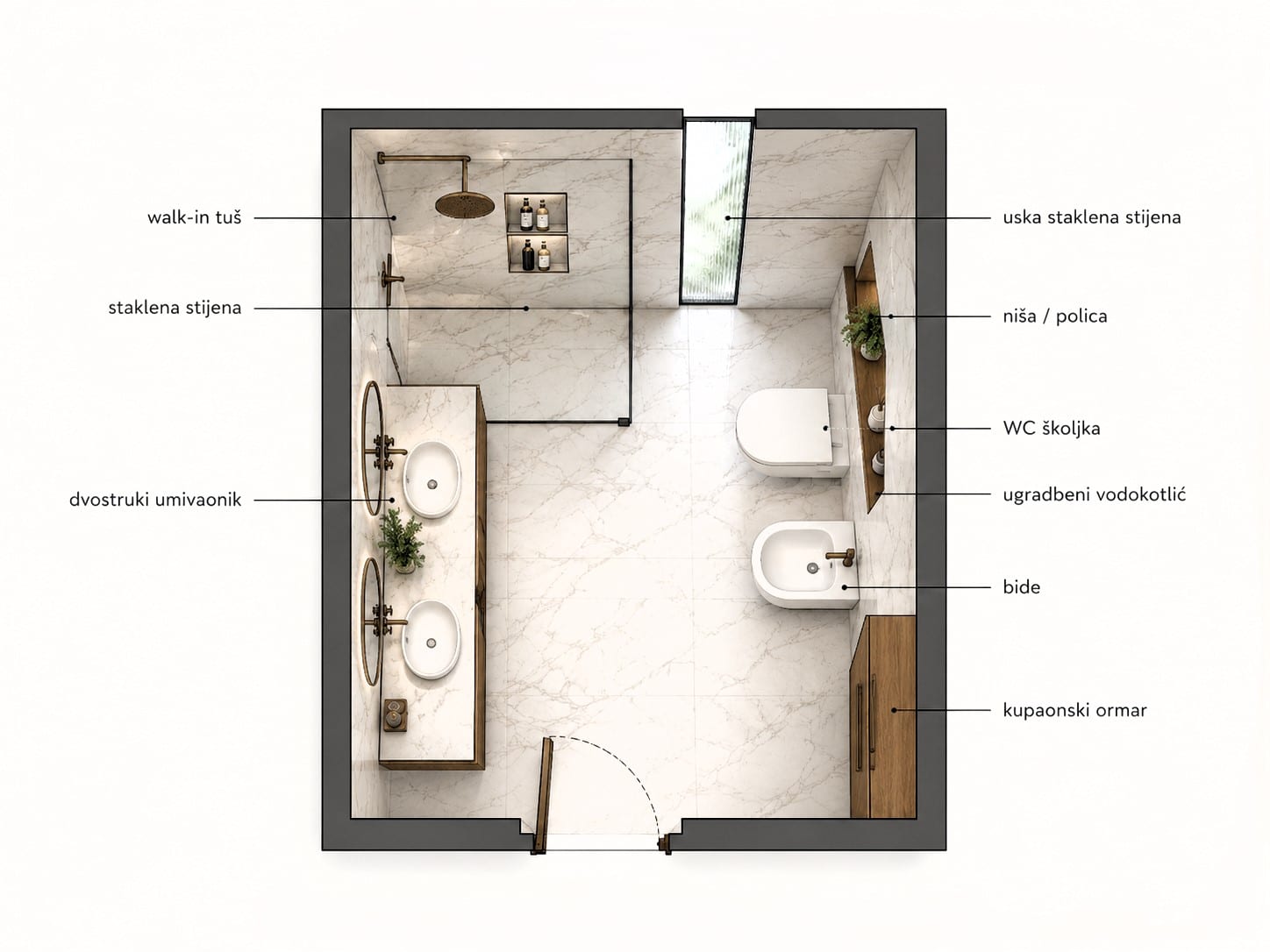 Tlocrt modela kupaonice 110 - ML za adaptaciju i renovaciju u Puli i Istri