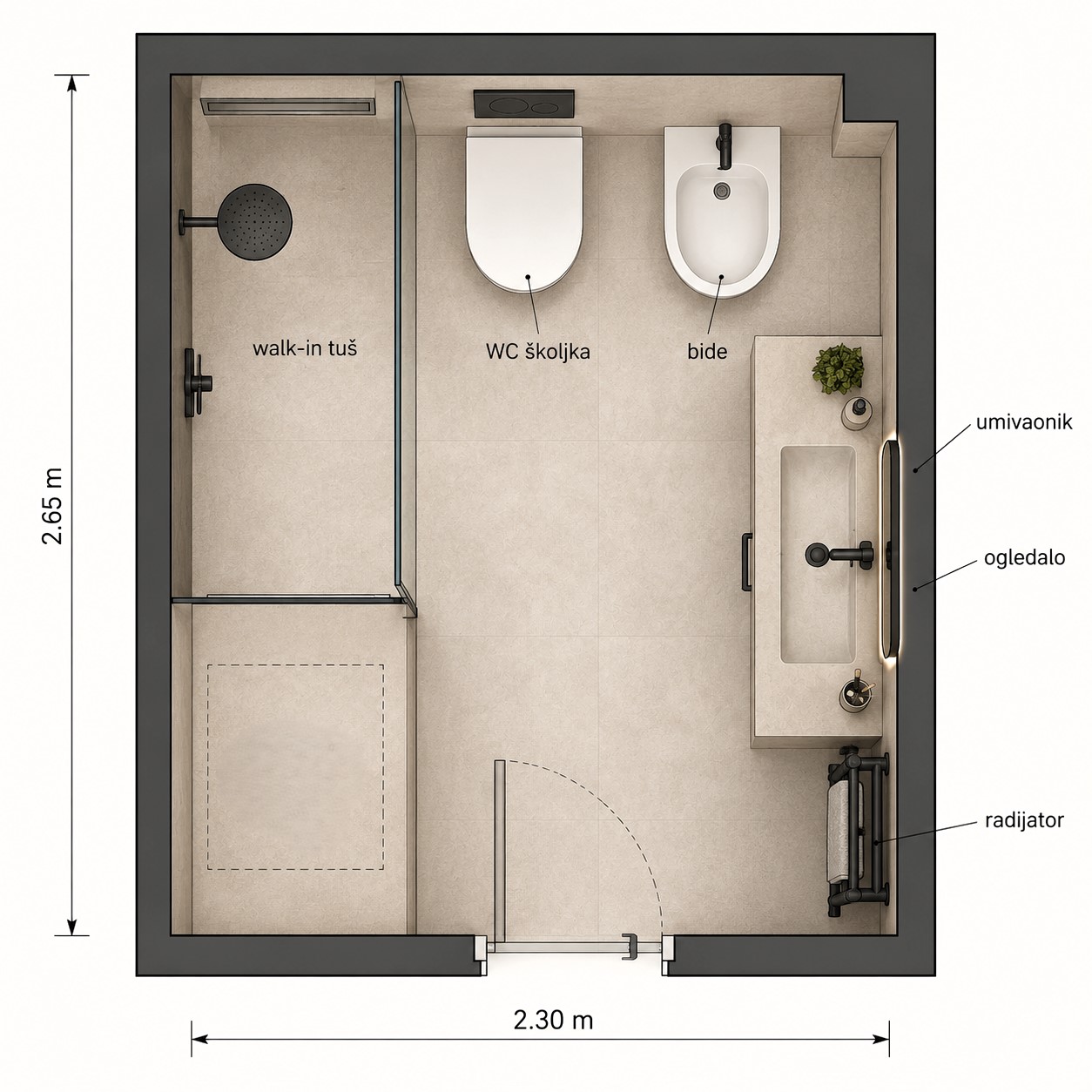 Tlocrt za model kupaonice 710 - KL za adaptaciju i renovaciju u Puli i Istri