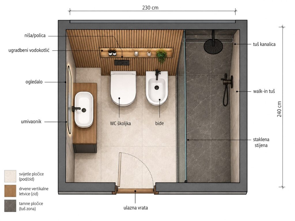 Tlocrt za model kupaonice 735 - KL za adaptaciju i renovaciju u Puli i Istri