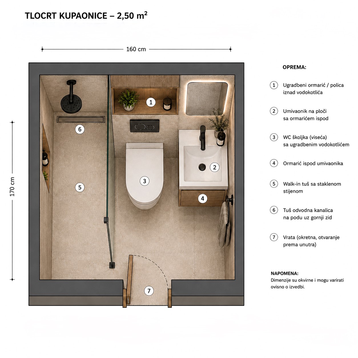 Tlocrt za model kupaonice 810 - MLM za adaptaciju i renovaciju u Puli i Istri