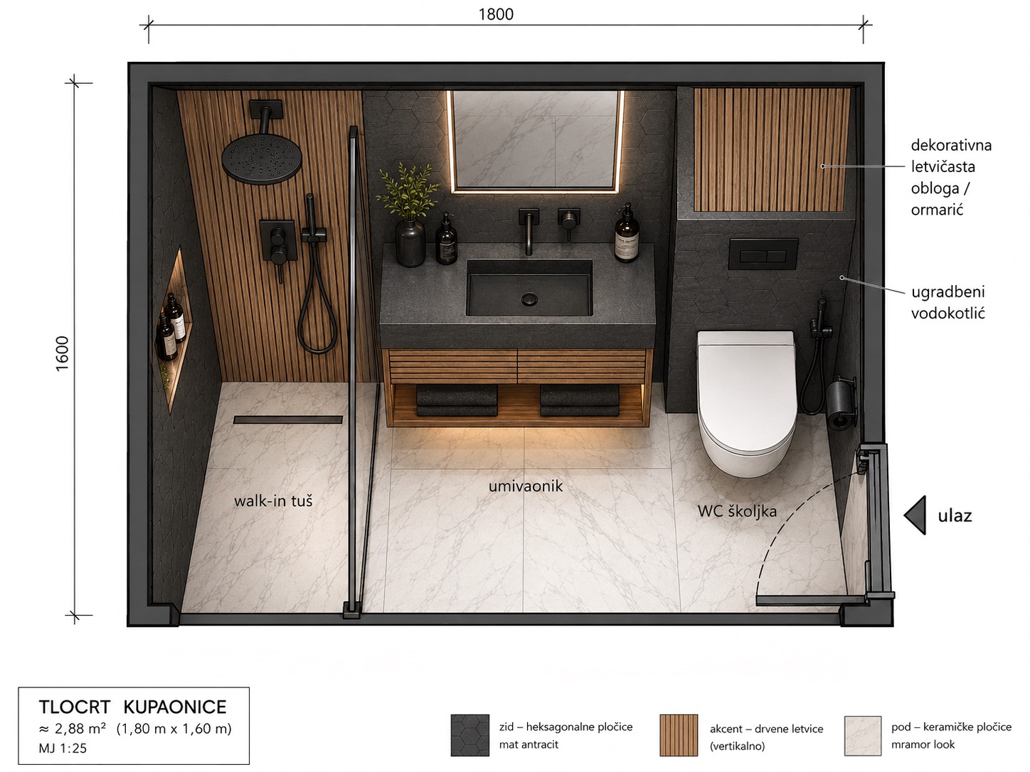 Tlocrt za model kupaonice 835 - MLM za adaptaciju i renovaciju u Puli i Istri